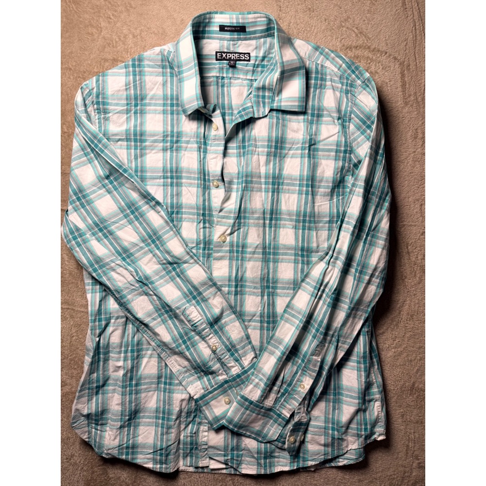Y2K Express Modern Fit Mens XL ‎ Plaid Long Sleeve Button Down Cotton Shirt